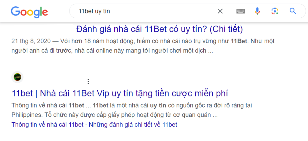 Check nhà cái uy tín 11bet tại Google