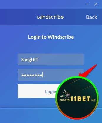 Đăng nhập vào Windscribe