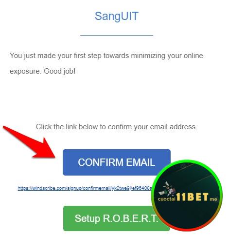 Xác nhận bạn đăng ký tài khoản Windscribe từ email