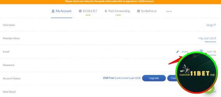 Xác nhận email khi đăng ký tài khoản Windscribe